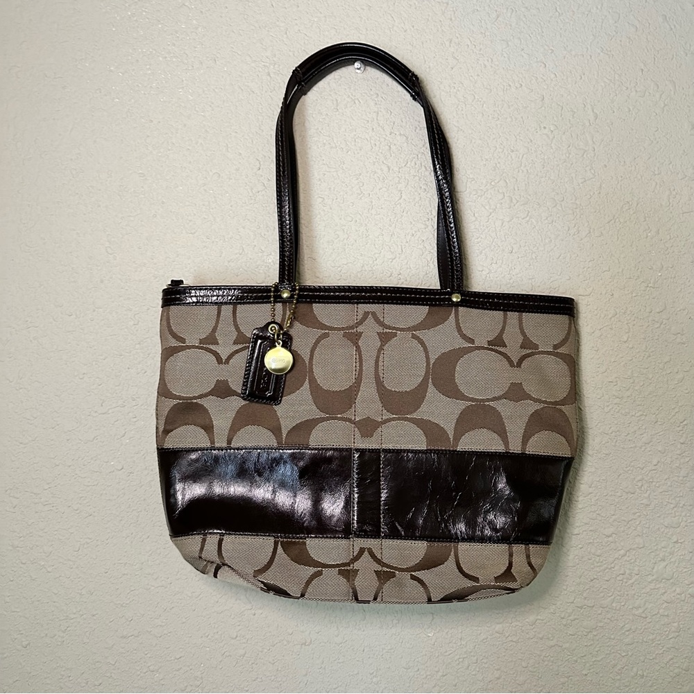 Coach Signature Canvas & Leather Brown Tote Handbag - Picture 11 of 13